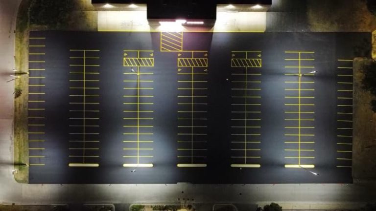 Aerial view of Mike's Discount Foods new parking lot
