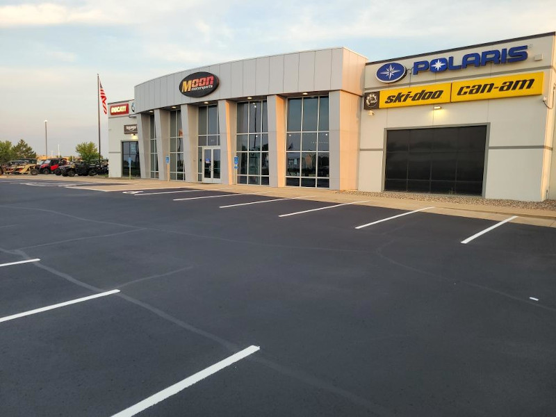 Moon Sports parking lot with new stripes painted.