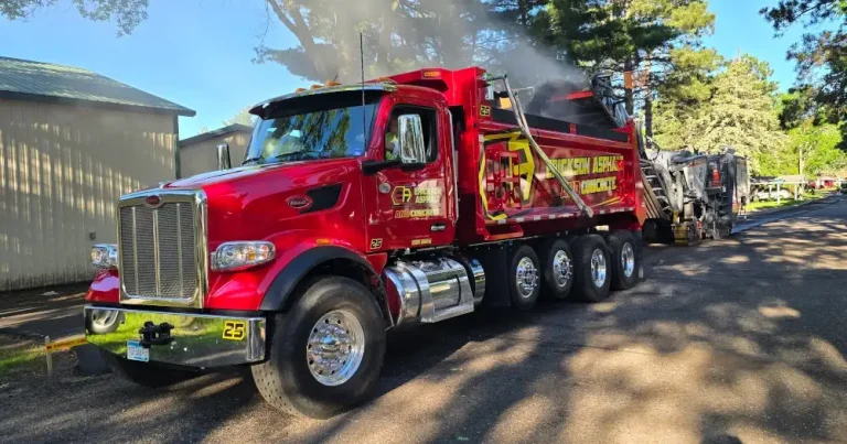 New asphalt being installed in mobile home park